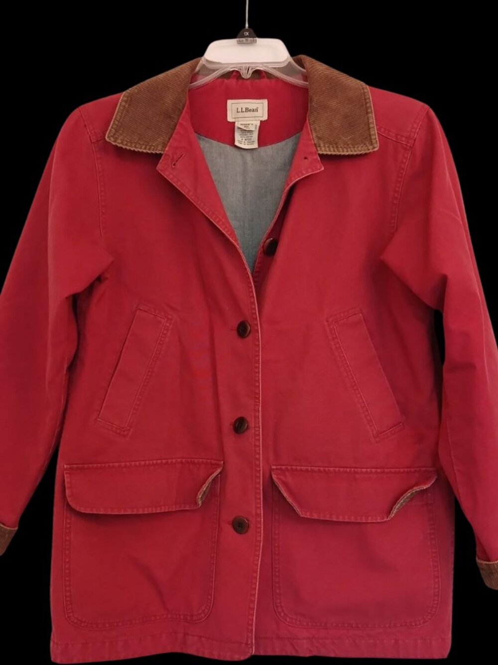 Vintage LL Bean Red Canvas Brown Corduroy Flannel Field Coat Jacket Women's